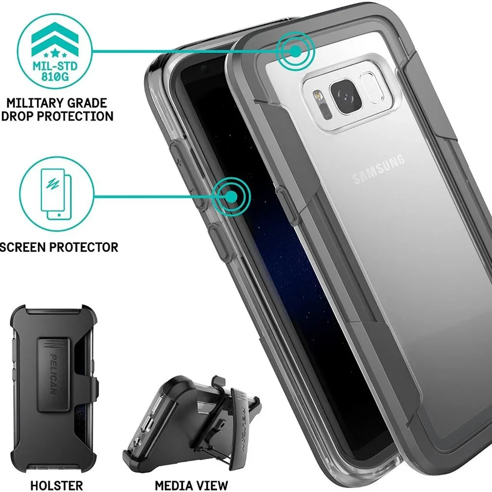 Galaxy S8 Case Pelican Voyager Rugged 4 Layer Military Grade Case Clear Gray‎
